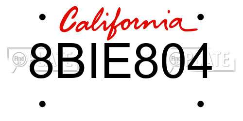 8BIE804 California License Plate