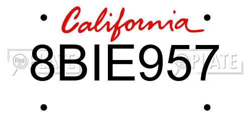8BIE957 California License Plate