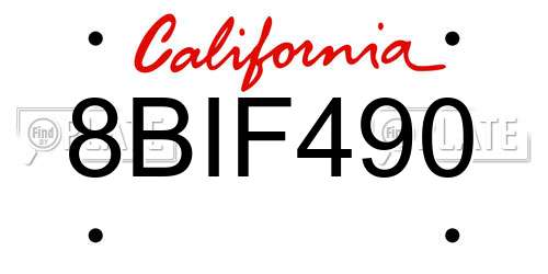 8BIF490 California License Plate