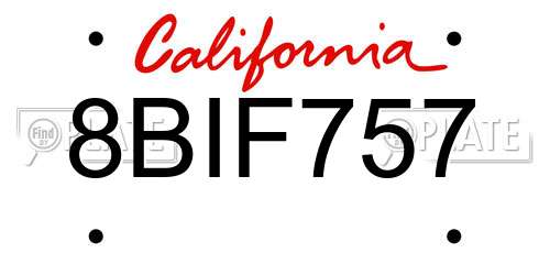 8BIF757 California License Plate