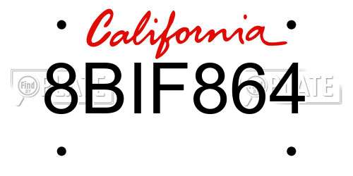 8BIF864 California License Plate