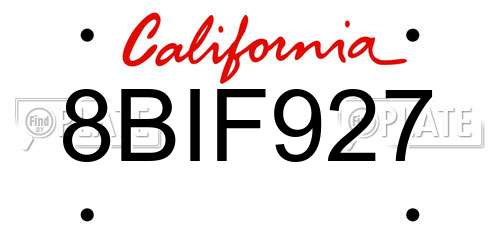 8BIF927 California License Plate