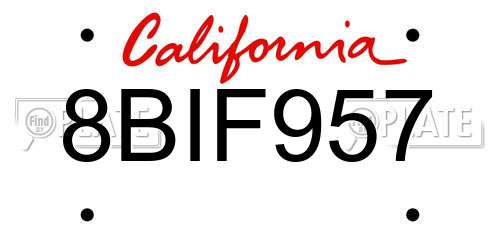 8BIF957 California License Plate