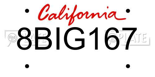 8BIG167 California License Plate