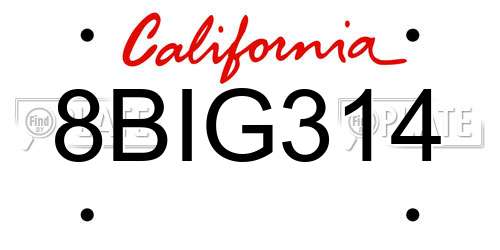 8BIG314 California License Plate