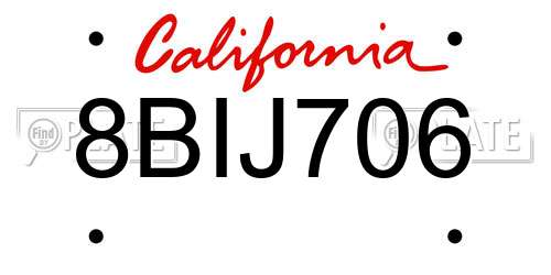 8BIJ706 California License Plate