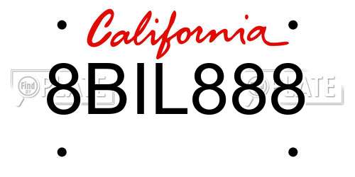 8BIL888 California License Plate