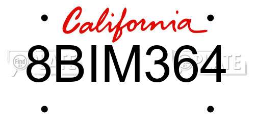 8BIM364 California License Plate