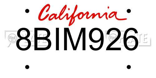 8BIM926 California License Plate