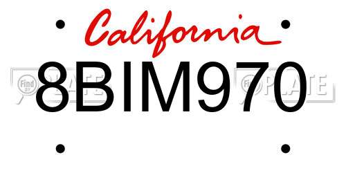 8BIM970 California License Plate