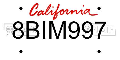 8BIM997 California License Plate