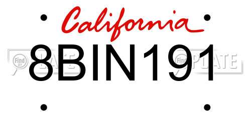 8BIN191 California License Plate