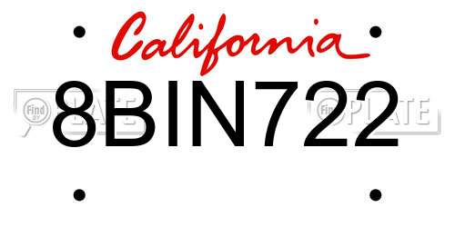 8BIN722 California License Plate