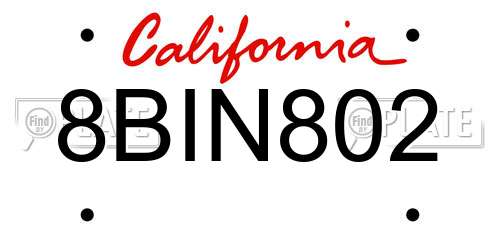 8BIN802 California License Plate