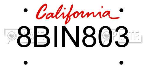 8BIN803 California License Plate