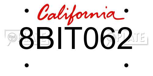 8BIT062 California License Plate