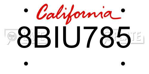8BIU785 California License Plate