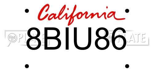 8BIU86 California License Plate