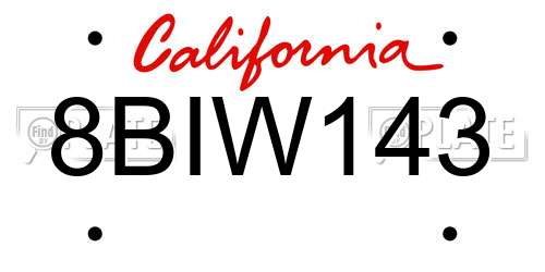 8BIW143 California License Plate