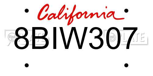 8BIW307 California License Plate