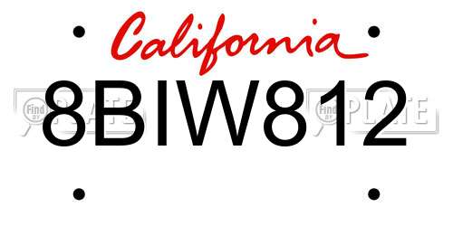 8BIW812 California License Plate