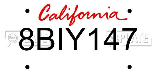 8BIY147 California License Plate