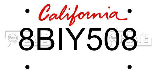 8BIY508 California License Plate