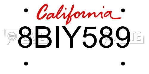 8BIY589 California License Plate