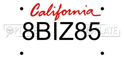 8BIZ85 California License Plate