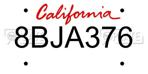8BJA376 California License Plate
