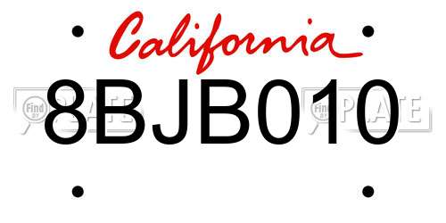 8BJB010 California License Plate