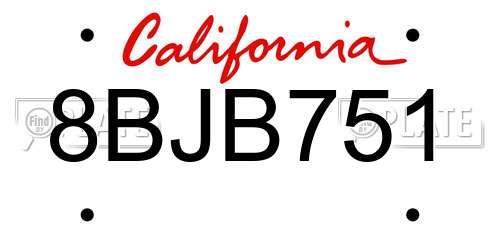 8BJB751 California License Plate