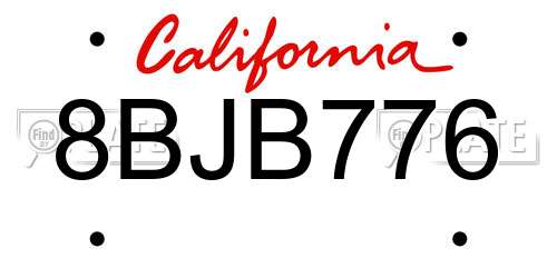 8BJB776 California License Plate