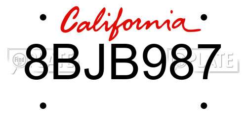 8BJB987 California License Plate
