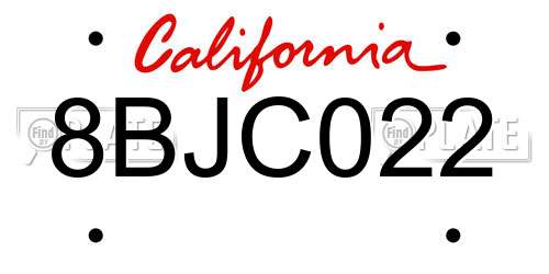 8BJC022 California License Plate