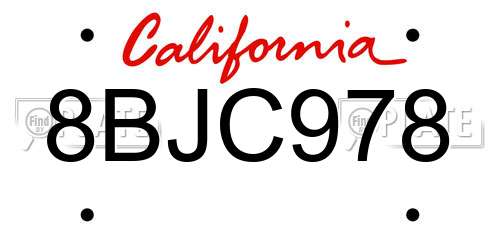 8BJC978 California License Plate