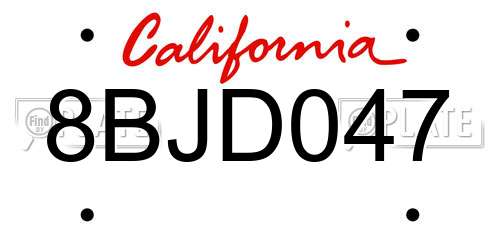 8BJD047 California License Plate