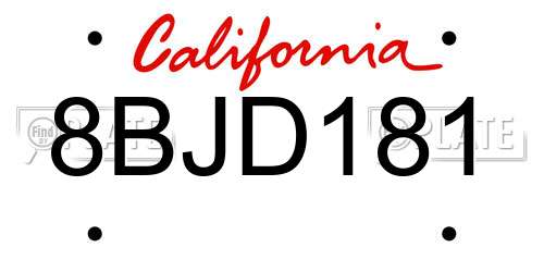 8BJD181 California License Plate