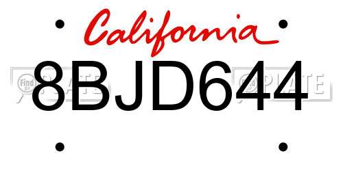 8BJD644 California License Plate
