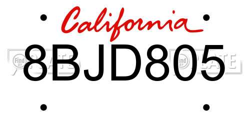 8BJD805 California License Plate