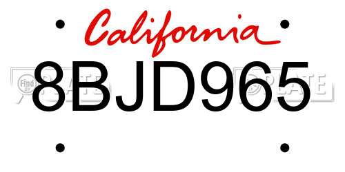 8BJD965 California License Plate