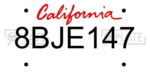 8BJE147 California License Plate
