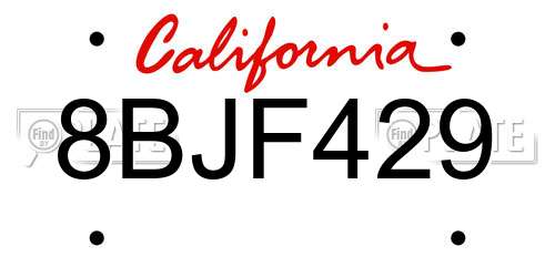 8BJF429 California License Plate