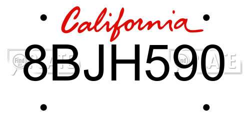 8BJH590 California License Plate