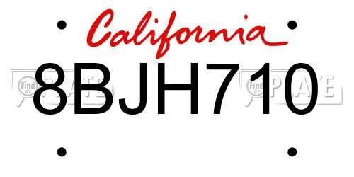 8BJH710 California License Plate