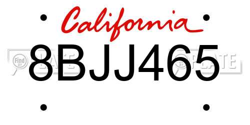 8BJJ465 California License Plate
