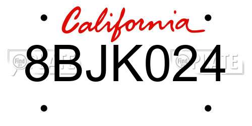 8BJK024 California License Plate