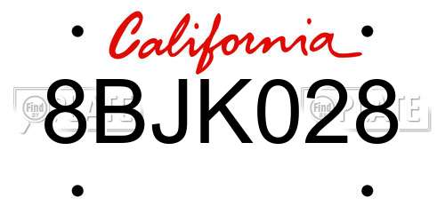 8BJK028 California License Plate