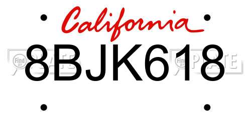 8BJK618 California License Plate