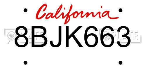 8BJK663 California License Plate
